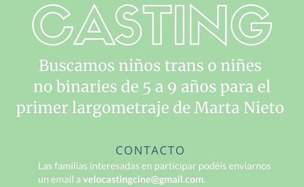 Marta Nieto busca niños trans de 5 a 9 años para su primer largometraje como directora