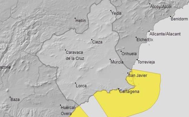 Aviso amarillo por fenómenos costeros en el Campo de Cartagena y Mazarrón este domingo