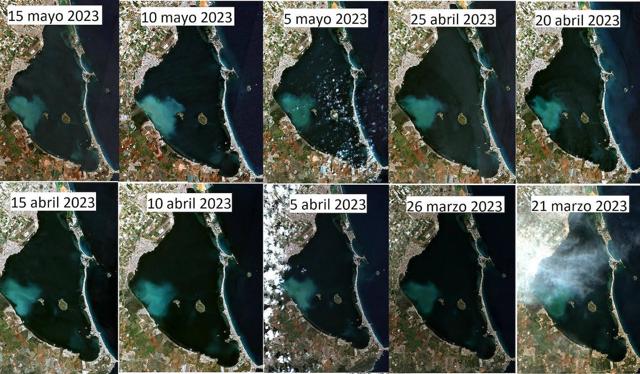 El IEO busca explicación a la «turbidez extrema» de una mancha blanquecina en el Mar Menor