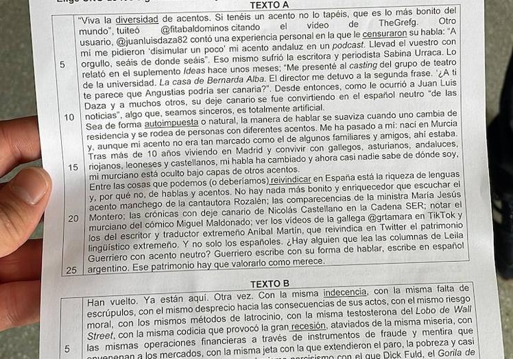 Examen de Lengua Castellana y Literatura de la Ebau realizado en la Región de Murcia.