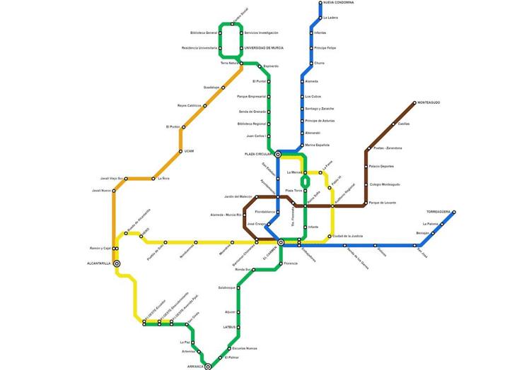 Así sería el Tranvía de Murcia con parada en Alcantarilla y cinco líneas