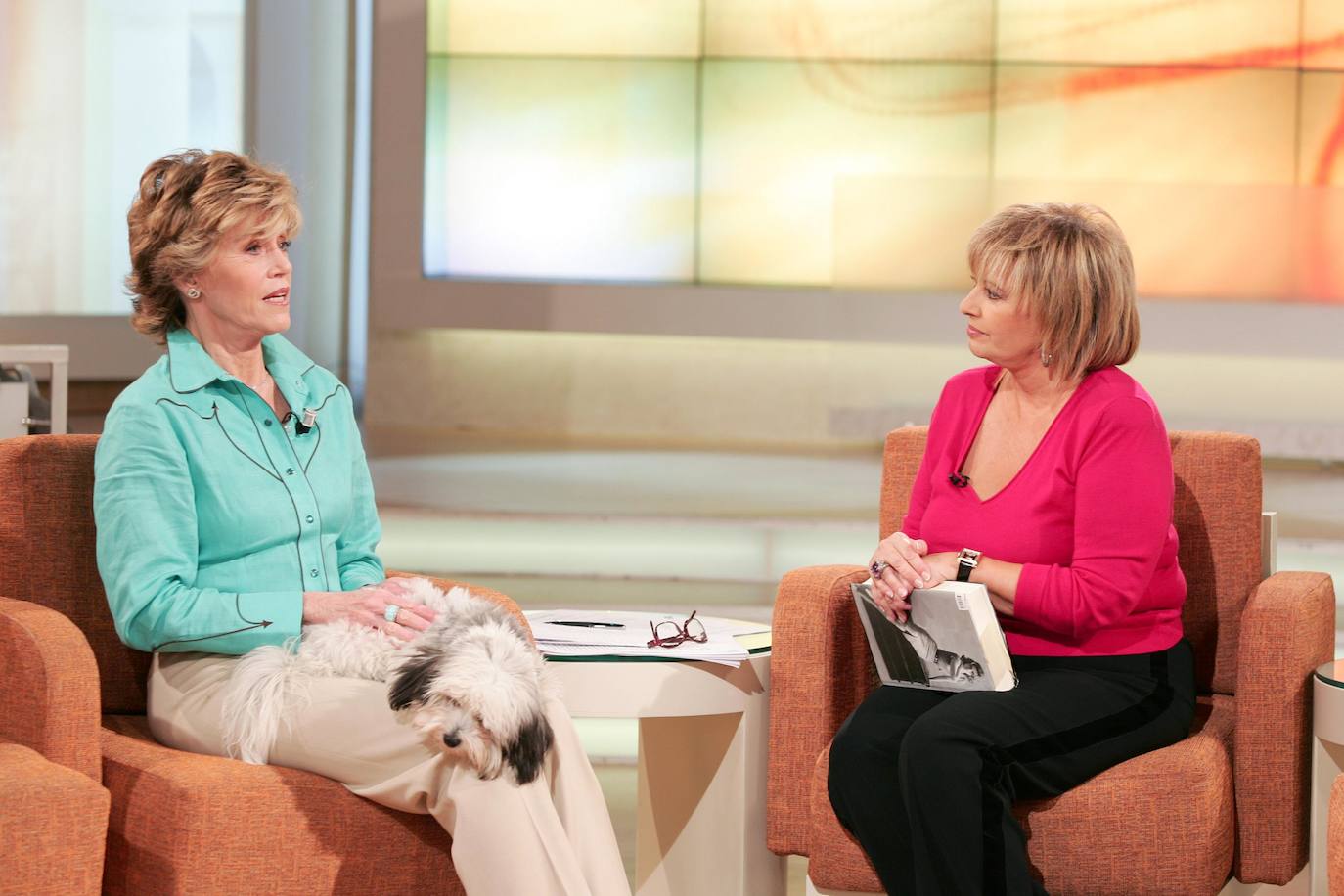 Con Jane Fonda, en 'Cada día', programa que presentó en Antena 3.