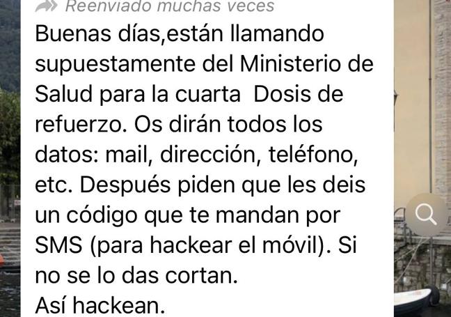 Cuidado si recibes este mensaje sobre la cuarta dosis del covid-19: es un bulo