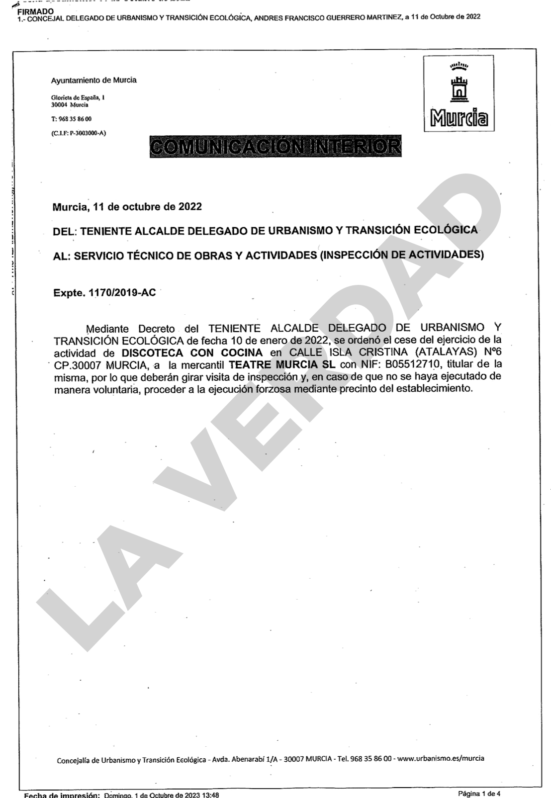 La Inspección no llevó a cabo la orden del concejal de precintar la discoteca Teatre