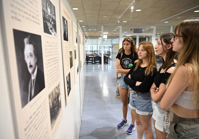 Detalle de la exposición, que cuenta con paneles y vitrinas.