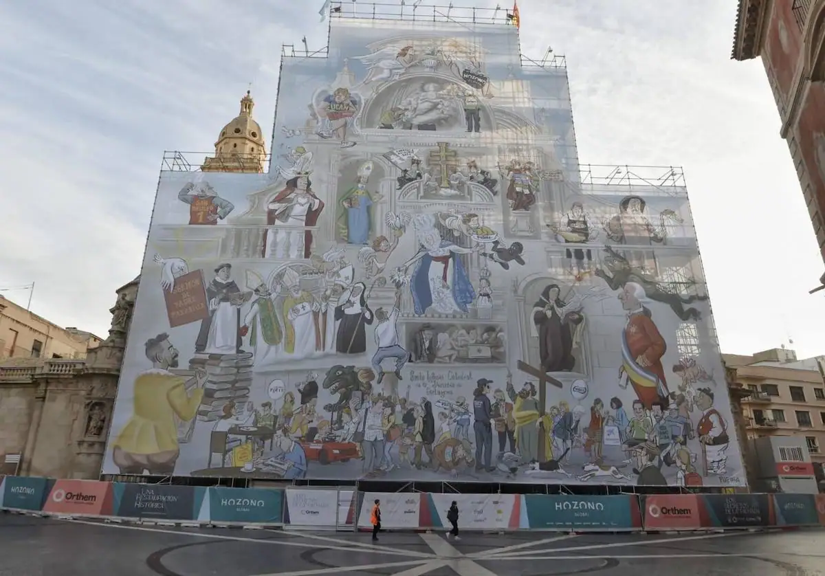 La lona de Puebla ya luce en la Catedral de Murcia