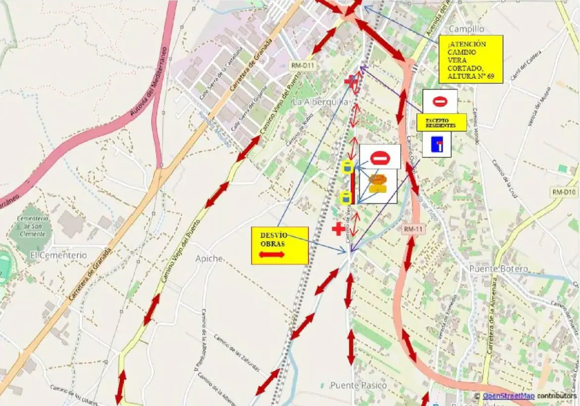 El tráfico del Camino Real de Vera en Lorca estará cortado desde el 22 al 31 de enero por las obras del AVE