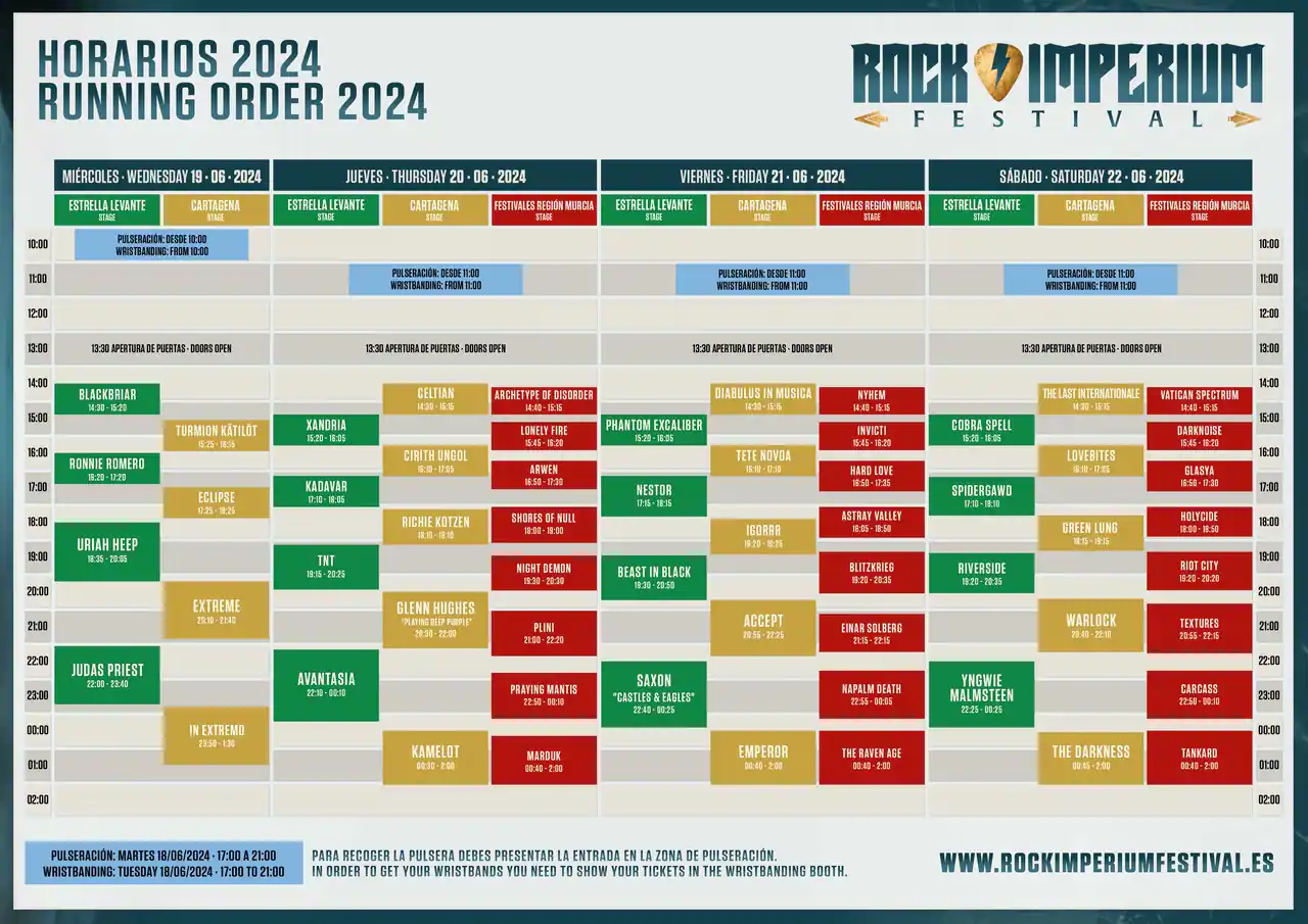 Tabla de horarios del festival Rock Imperium 2024.