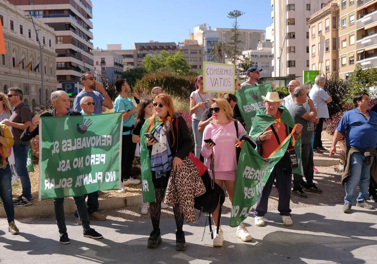 Imagen principal - Los vecinos de San Miguel de Salinas llevan su guerra contra la planta solar a la sede del Gobierno en Alicante