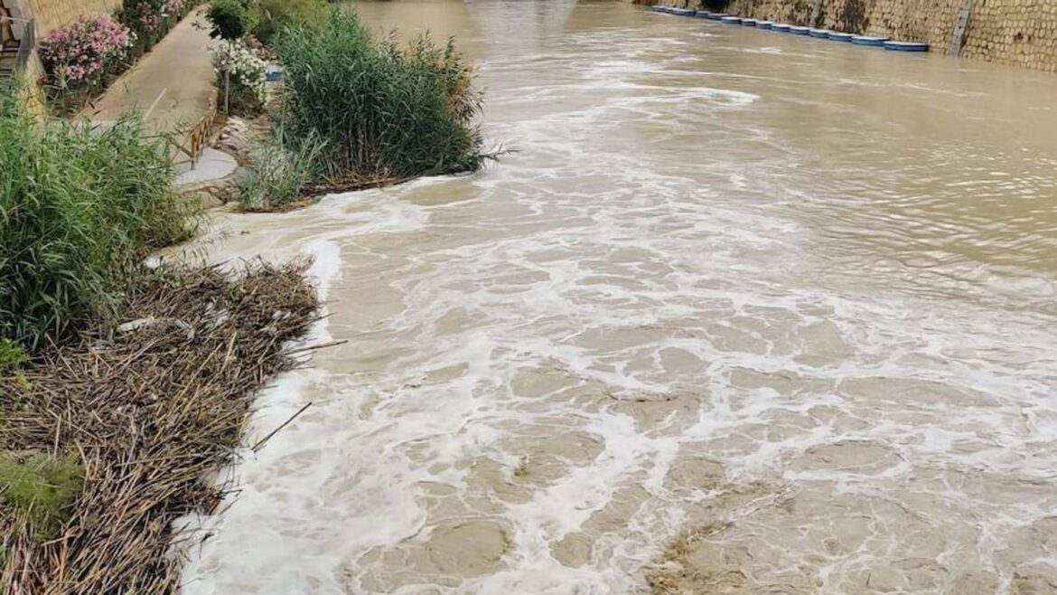 El río Segura amanece con espuma a su paso por Murcia