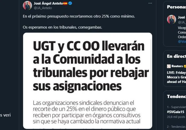 El vicepresidente del Gobierno regional llama «comegambas» a los sindicatos