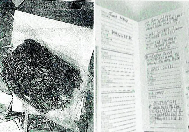 Droga envasada al vacío y libreta con anotaciones de clientes.