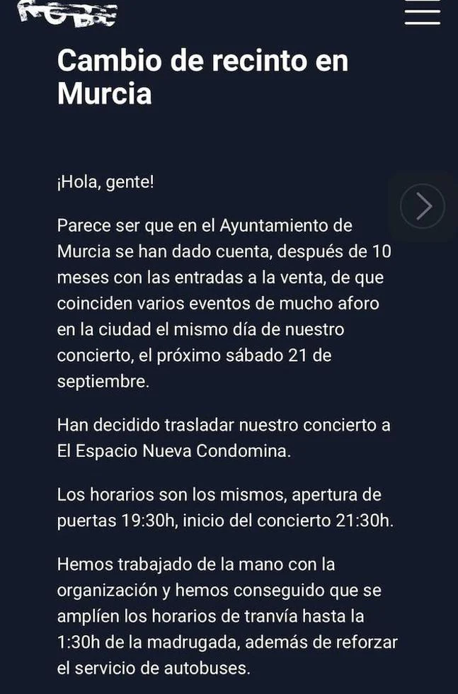 Anuncio de Robe en su página web.