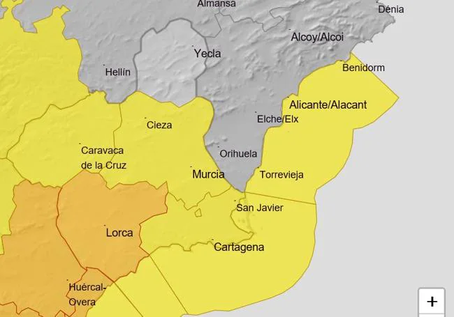 Aemet activa la alerta naranja por fuertes lluvias este lunes en zonas de la Región