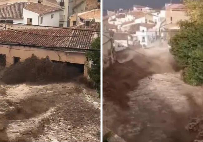 Antes y después de la vivienda de Jonny y Mónica, que fue arrastrada por el agua.