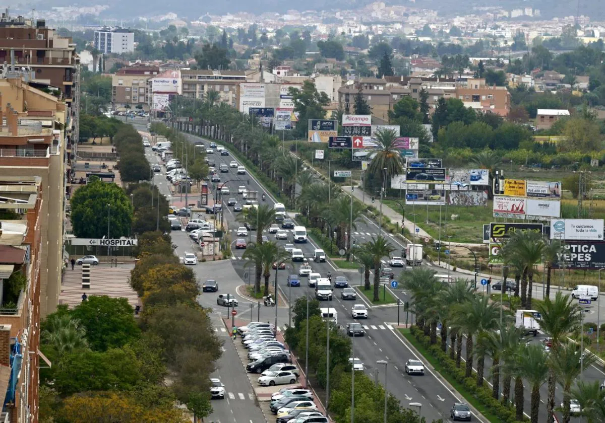 Vista panorámica de un tramo de la Ronda Sur de Murcia, que discurre desde la autovía A-30 Cartagena-Madrid al puente de La Fica.