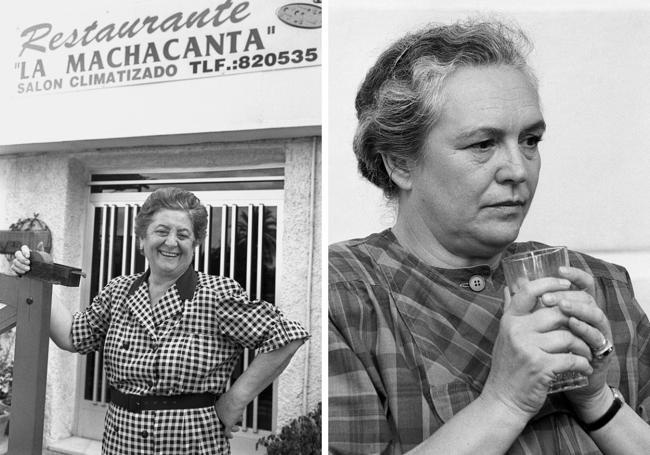 Paquita 'La Machacanta' (1996). La cocinera posa sonriente delante de su conocido restaurante, junto al Reguerón, cerca de Beniaján. | Margarita Lozano. Retrato de la actriz lorquina en 1985. Rodó películas con directores reconocidos como Luis Buñuel, Camus, Pasolini...