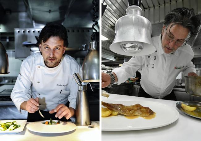 Ginés José Nicolás, poco después de entrar a trabajar en el restaurante, a finales de la década de los 2000. Nicolás, jefe de cocina, da el último toque a una paletilla de cabrito la semana pasada.