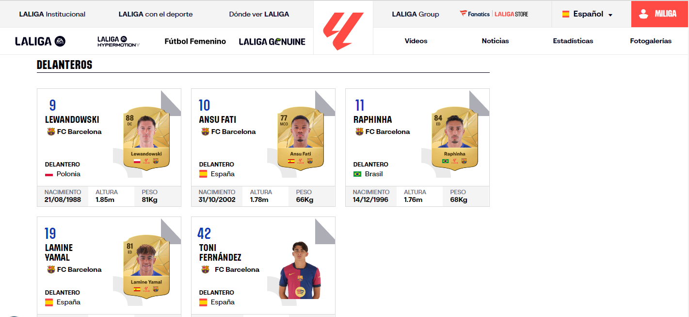 Imagen de los delanteros del FC Barcelona en la web oficial de LaLiga.