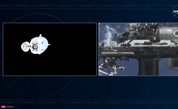 Una captura de pantalla muestra la cápsula 'Crew Dragon' de SpaceX, que transporta a Butch Wilmore y Suni Williams.