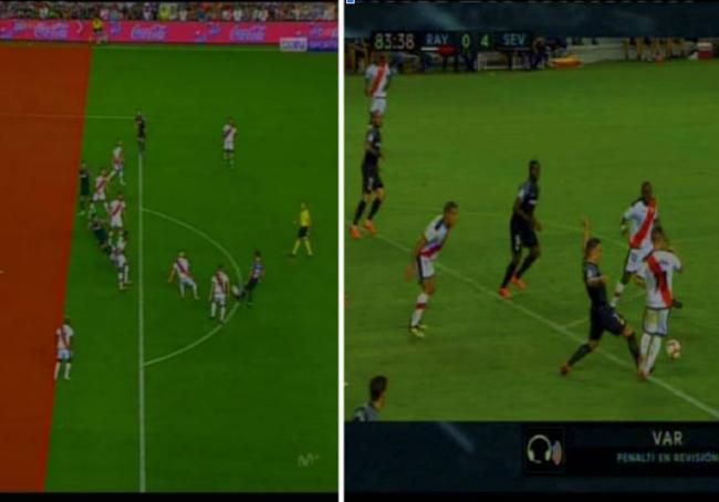 Imagen VAR de la primera intervención del VAR que cambió una decisión en LaLiga
