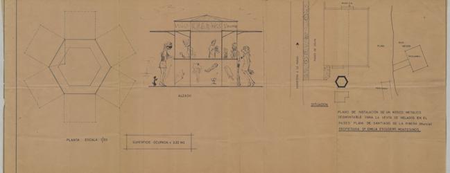 Plano del expediente de la construcción de un quiosco de helados en Santiago de la Ribera, fechado entre 1968 y 1969