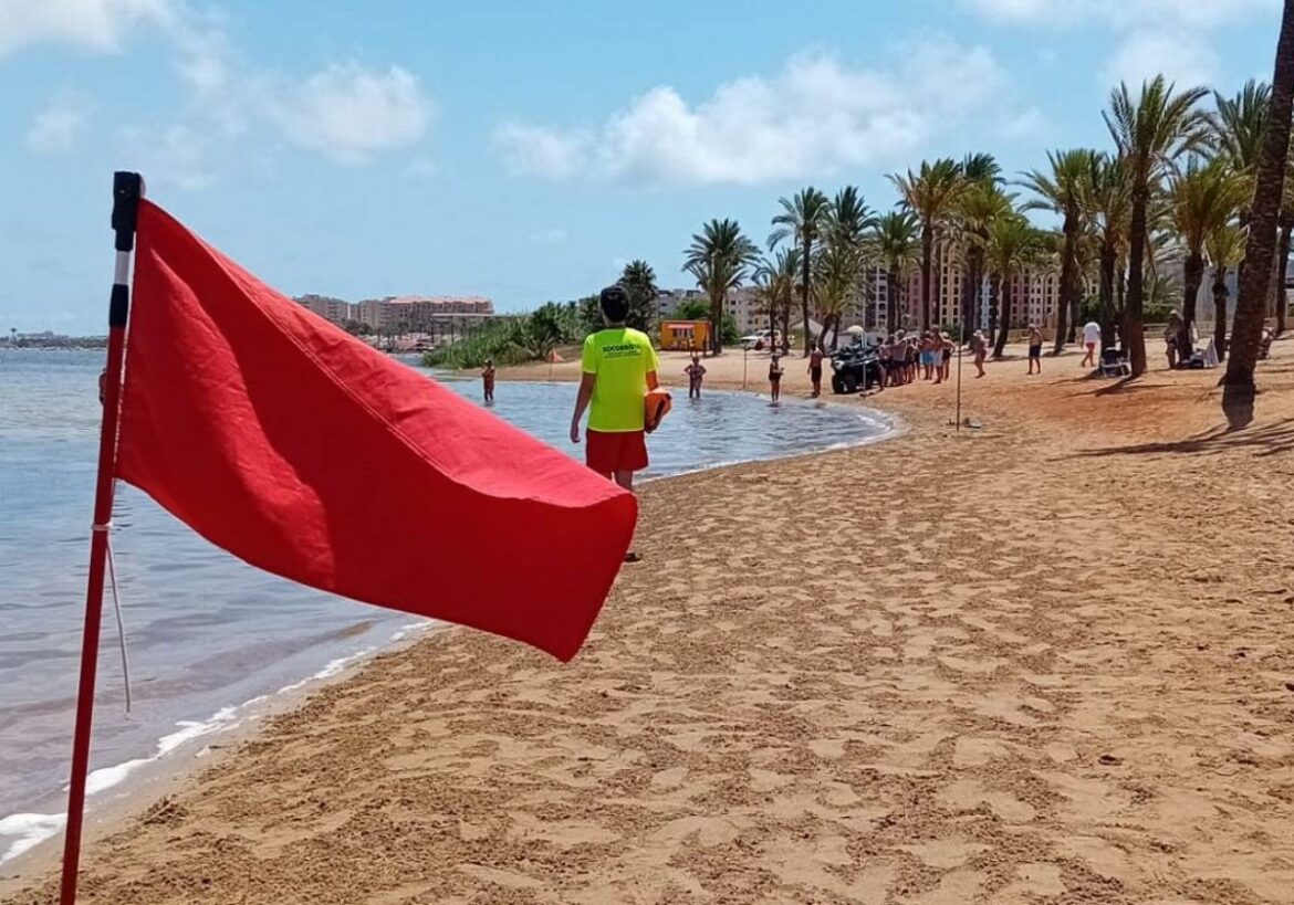 La presencia de bacterias fecales en una playa de Cartagena provoca la única bandera roja