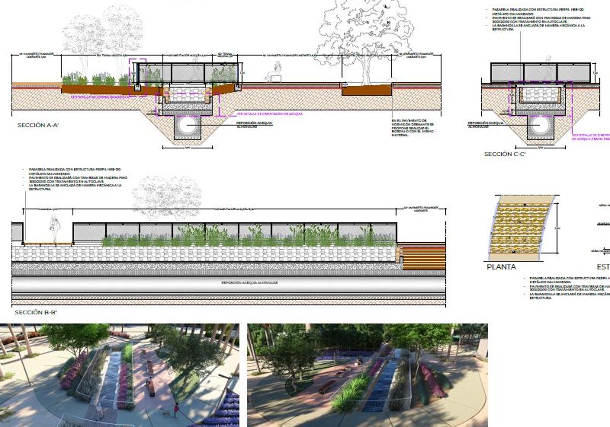 Imagen principal - Polémica por la recreación ornamental de una histórica acequia en el futuro Parque Metropolitano de Murcia