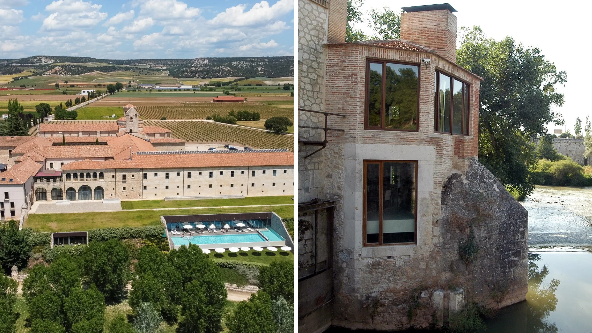 Los hoteles Castilla Termal Monasterio de Valbuena (izquierda) y Fuente Aceña Hotel Boutique (derecha).