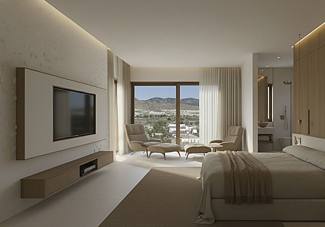 Habitación de uno de los apartamentos con increíbles vistas.