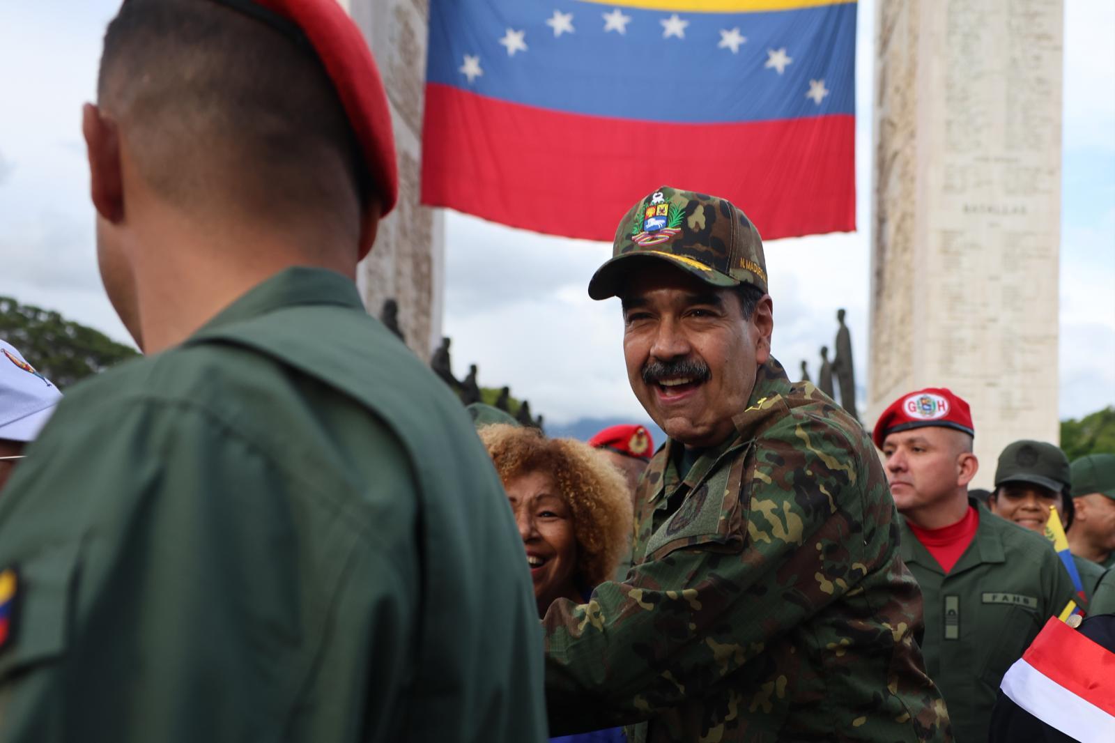 Nicolás Maduro en un acto con el ejército y las fuerzas de seguridad venezolanas.