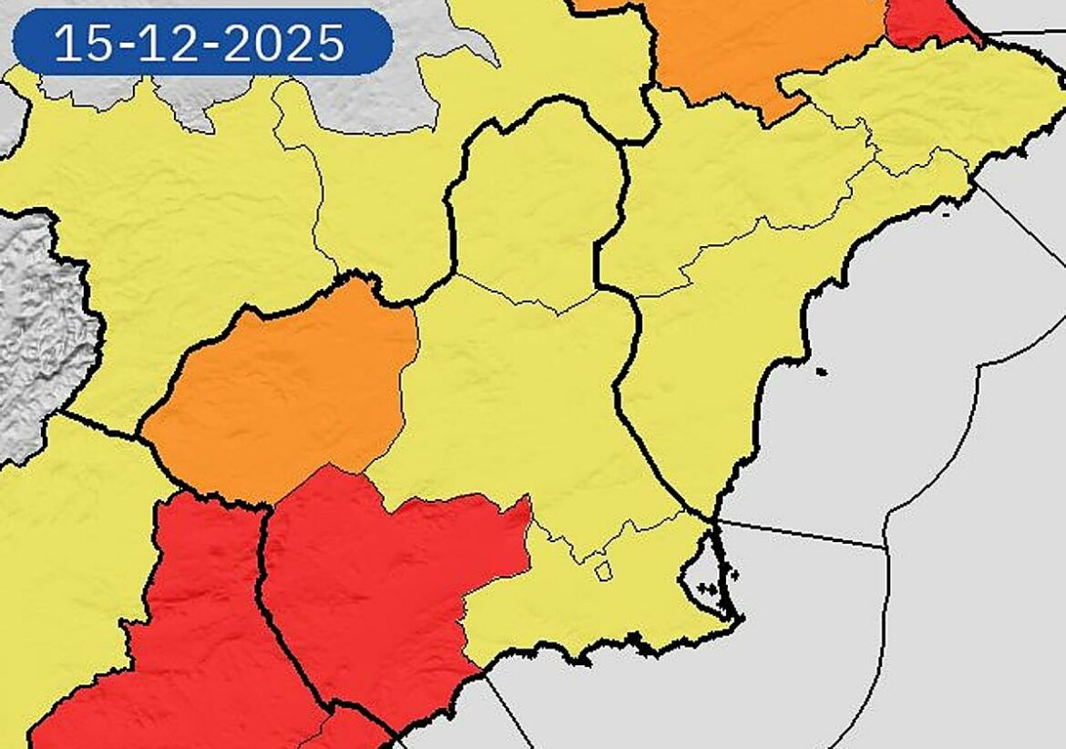 Aemet activa el aviso rojo en la comarca del Valle del Guadalentín, Lorca y Águilas
