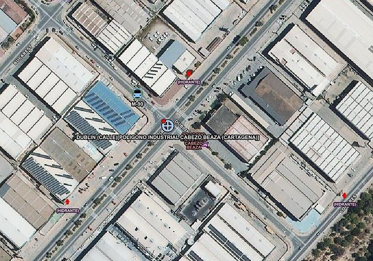 Mapa del punto donde tuvo lugar el accidente en el polígono Cabezo Beaza.