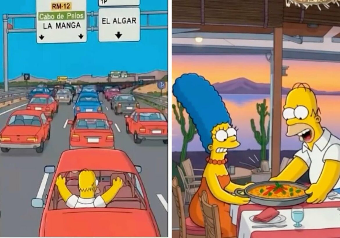 ‘Los Simpson’ se van de vacaciones a La Manga del Mar Menor: así sería la serie en esta playa