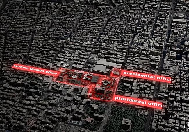 Inforgrafía del complejo gubernamental iraní destruido por Israel.
