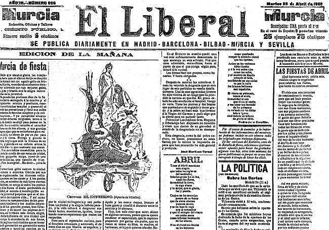 Carroza 'El Infierno' dibujo de Miralles. El Liberal de Murcia (1905).