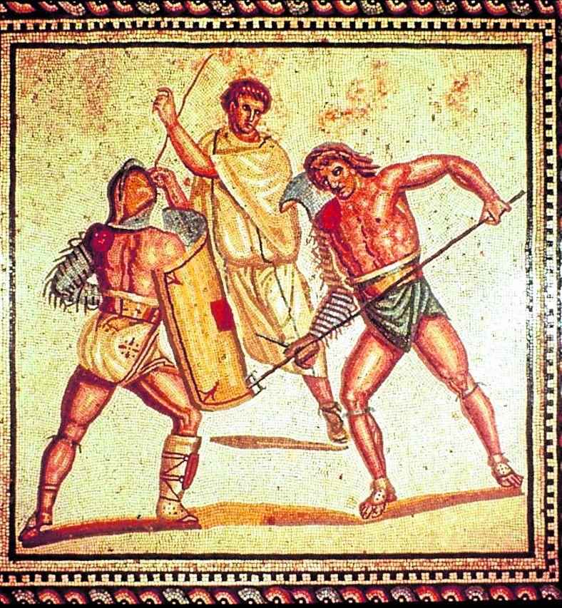 Mosaico del siglo III dspués de Cristo en la Casa de los Gladiadores de Cirio, en Chipre.