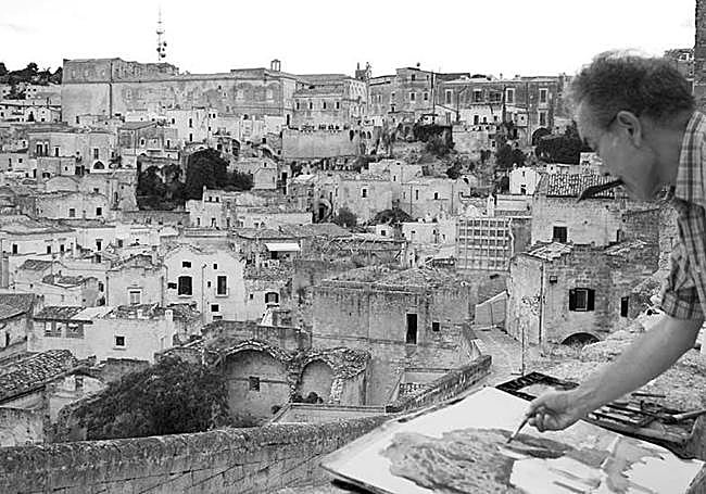 Pedro Cano pinta en Matera.