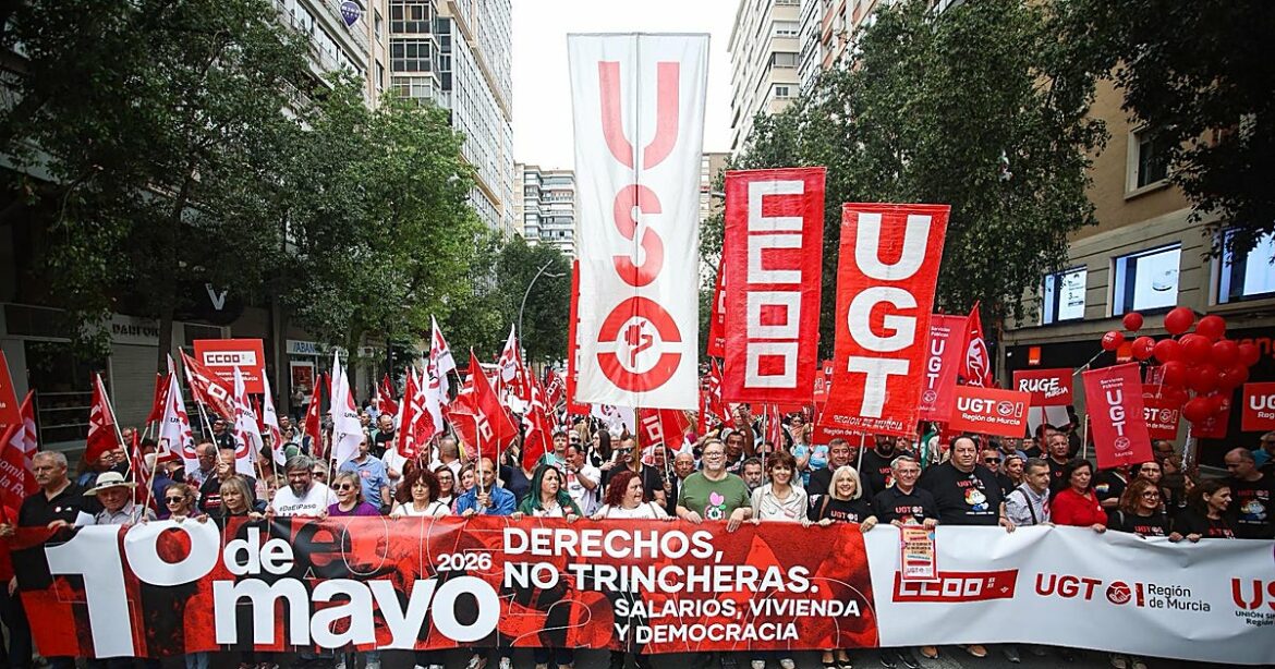 Los sindicatos exigen en Murcia más empleos de calidad, salarios dignos y viviendas asequibles en el Primero de Mayo