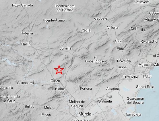 Un terremoto de magnitud 2,2 se deja sentir en Cieza durante la madrugada