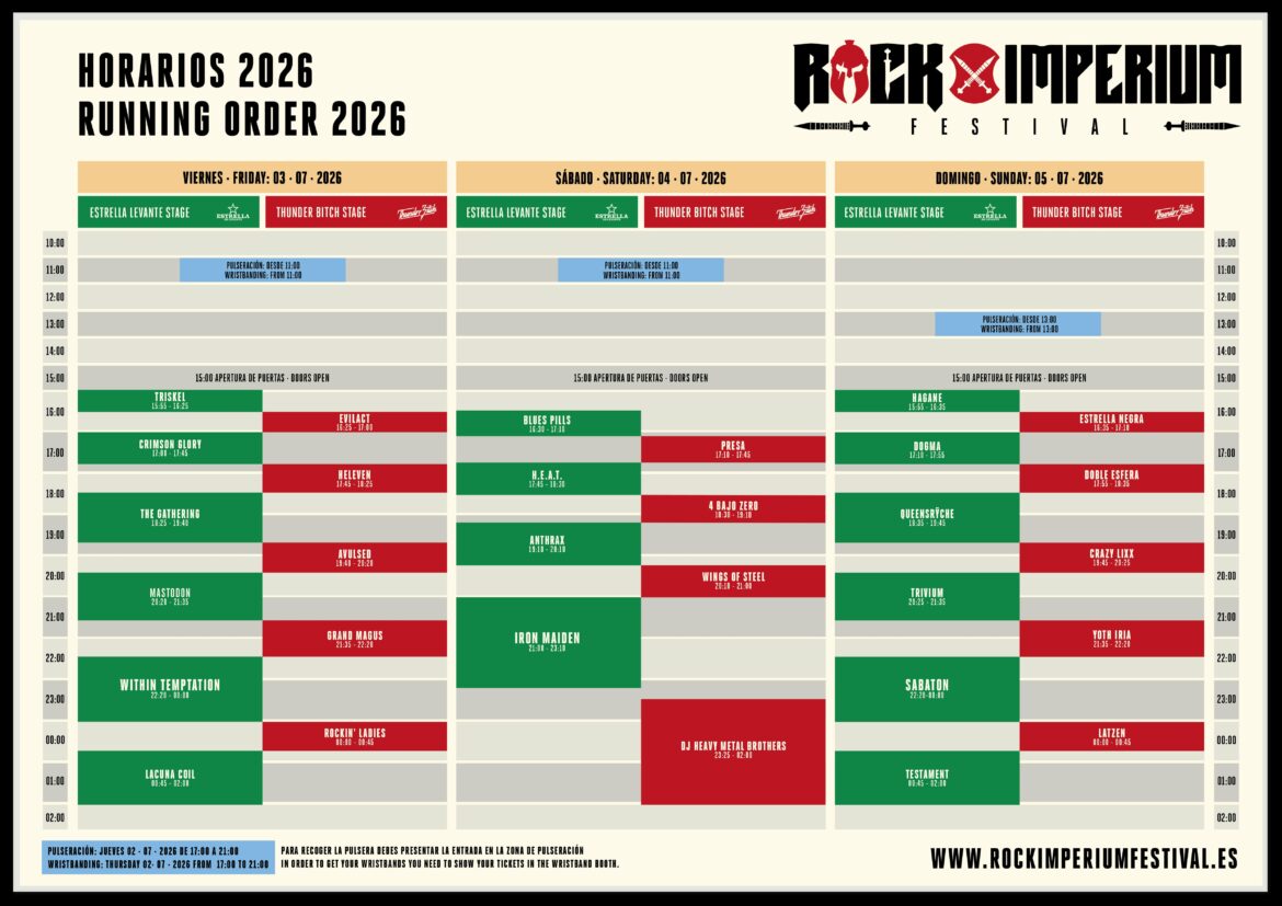 Estos son los horarios de los conciertos del Rock Imperium 2026