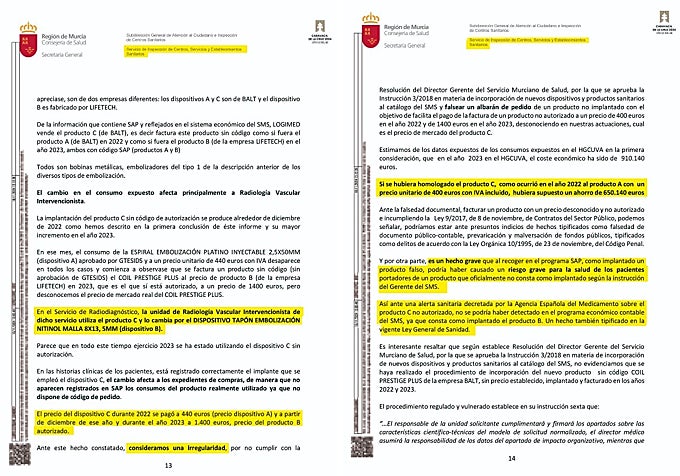 La Inspección de la Consejería vio «riesgo grave para la salud» por un fraude con tapones vasculares